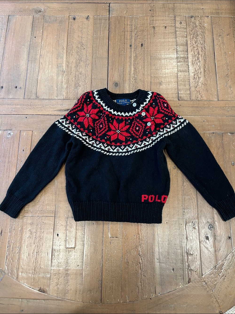Polo Ralph Lauren let it snow Black Red Fair Isle Sweater girls 4T poinsettias